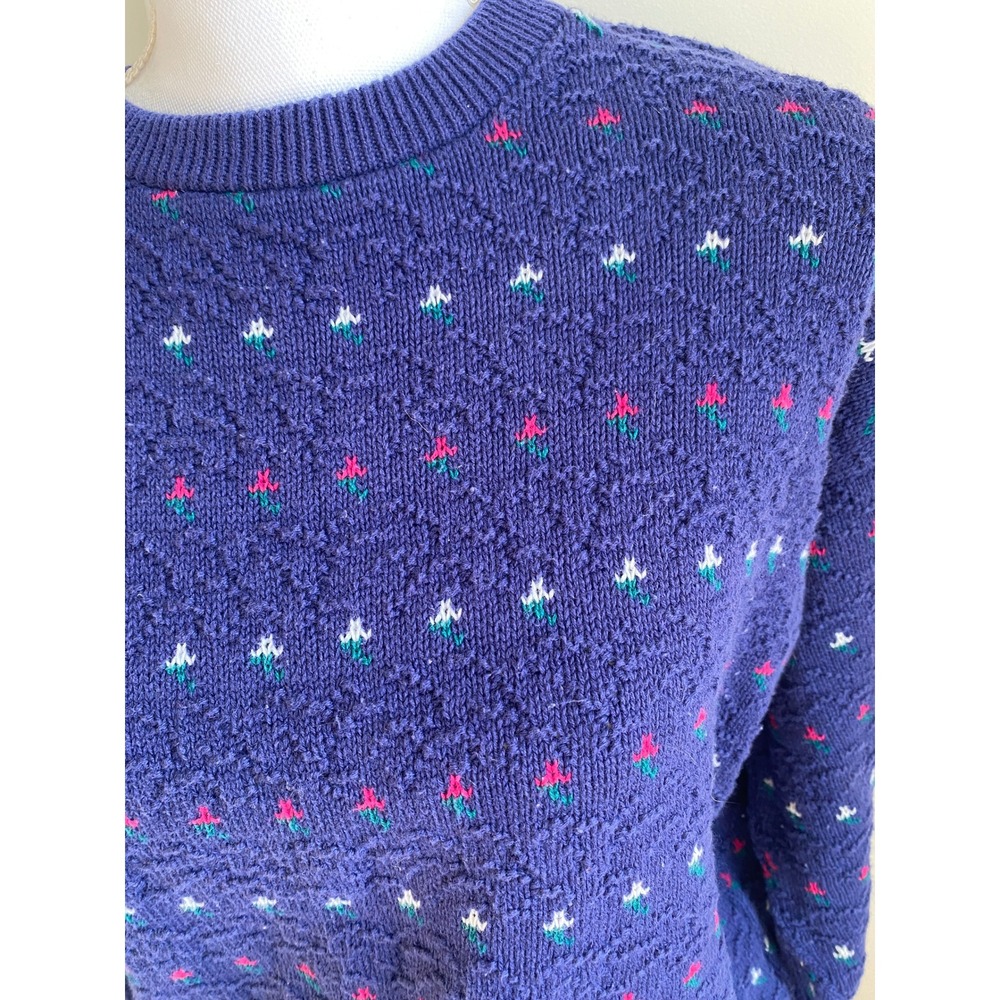 Vintage American Eagle Outfitters Sweater Blue Textured Knit Floral Medium